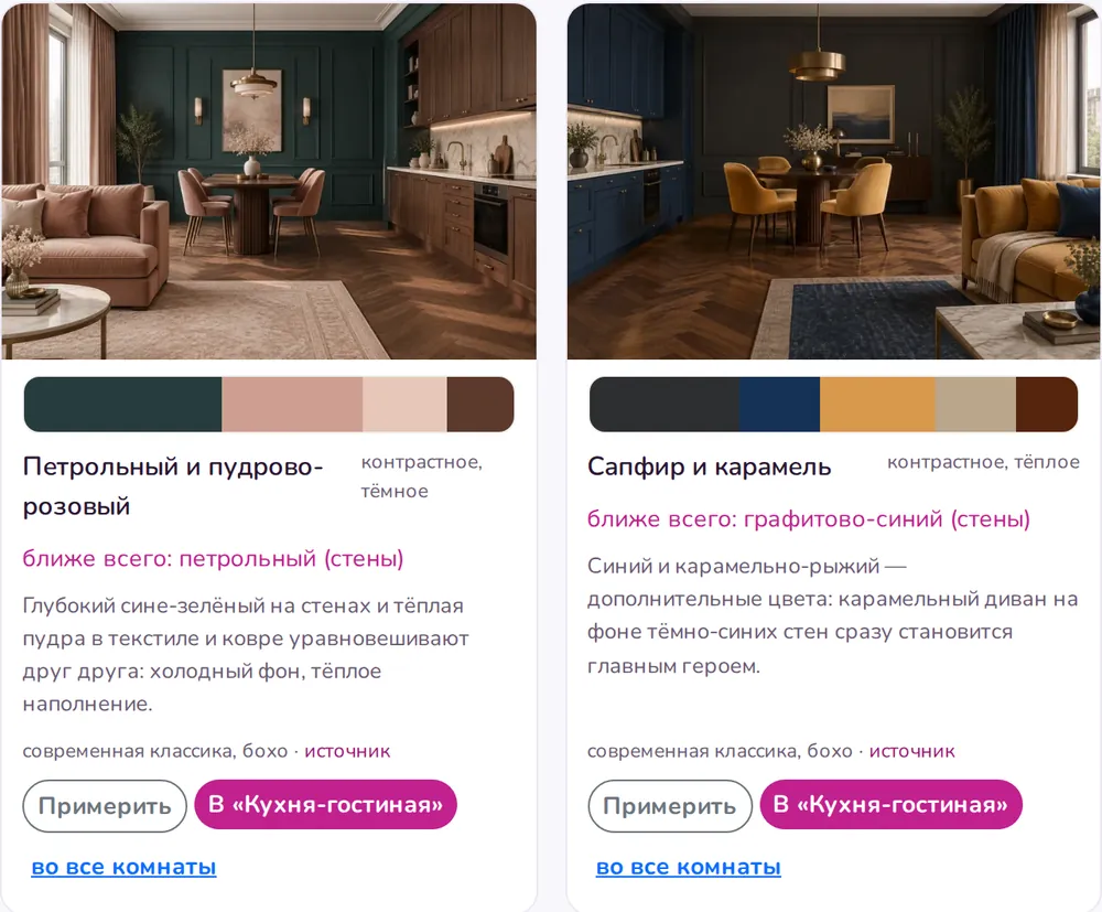 Сочетания цветов для мебели и стен